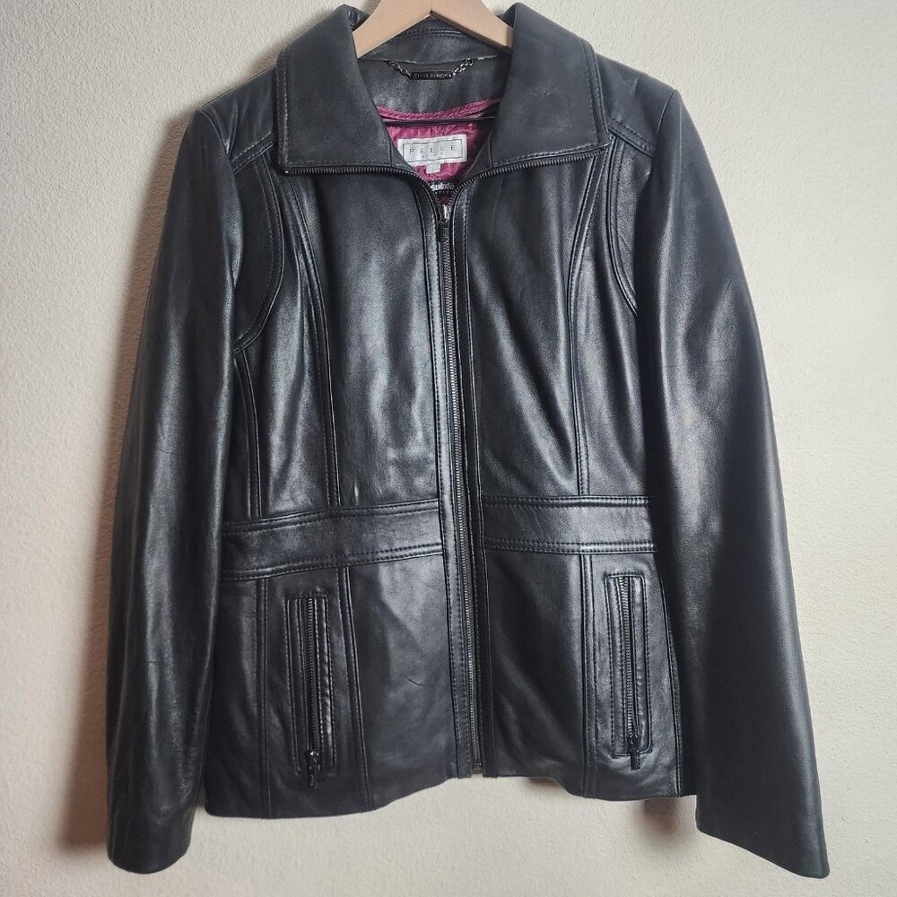 Pelle Studio Leather Jacket Womens Large Black Thinsulate Quilted Zip Coat Warm